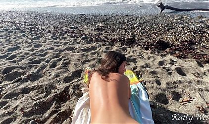 Passionate Sex with a Beauty on a Beach, Cum on Face